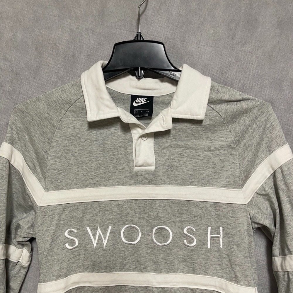Nike Shirt Men S Gray Rugby Polo Knit Embroidered Swoosh Active Outdoor Spellout